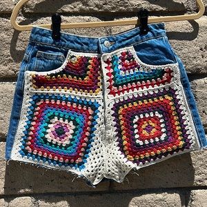 Farm Rio Shorts Farm Rio Multicolored Crochet Denim Shorts Size XS NWT